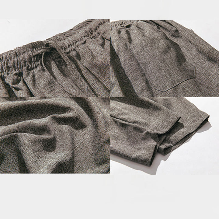 Buddha Stones Sommerhose aus Baumwollleinen für Herren, Länge 7–8, einfarbig, mit Taschen - image 9