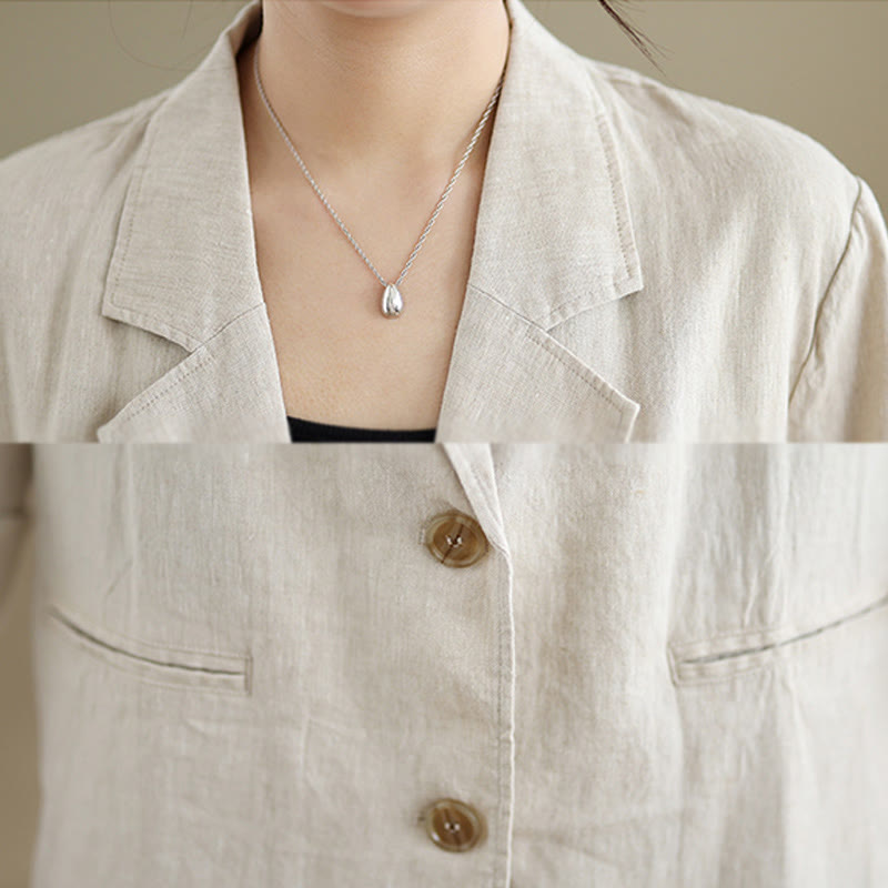 Buddha Stones Frühling Einfarbig Langarm Baumwolle Leinen Damenjacke mit Taschen - image 4