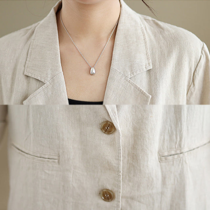 Buddha Stones Frühling Einfarbig Langarm Baumwolle Leinen Damenjacke mit Taschen - image 4