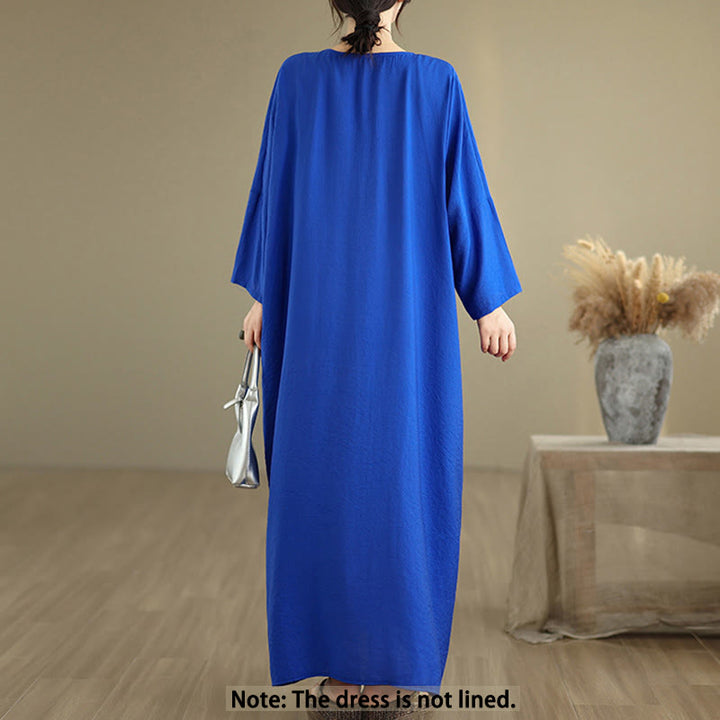 Buddha Stones Herbst-Midikleid aus reiner Baumwolle mit V-Ausschnitt und langen Ärmeln - image 12