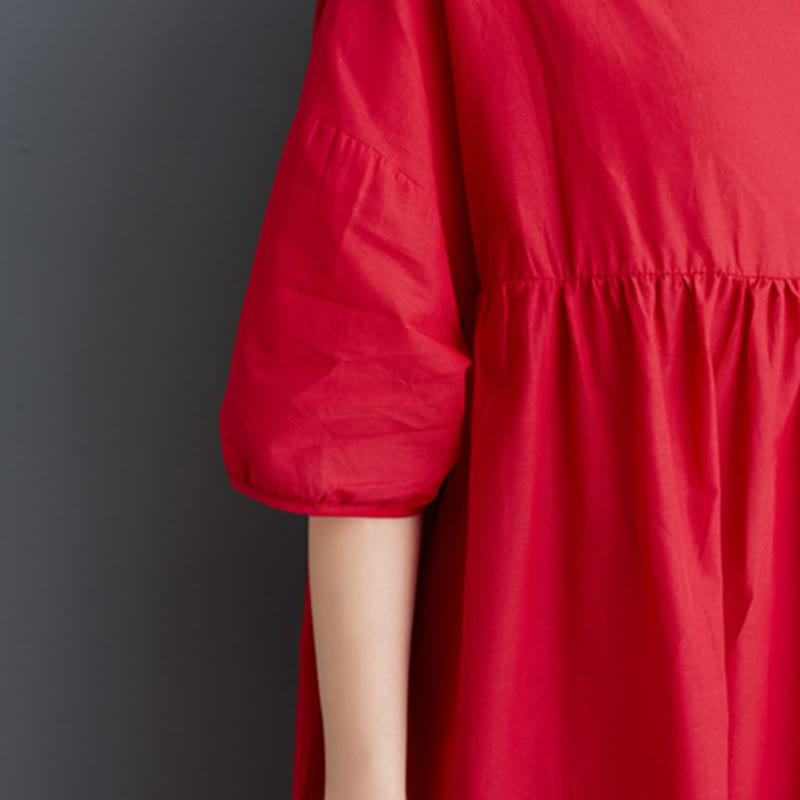 Buddha Stones – Einfarbiges Midikleid aus Baumwolle mit plissiertem Design, Rundhalsausschnitt und halben Puffärmeln - image 31
