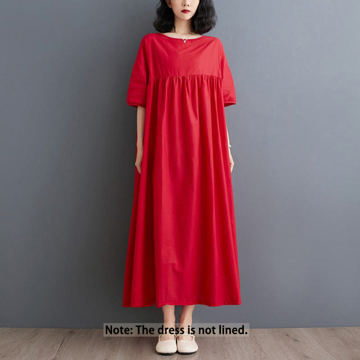 Buddha Stones – Einfarbiges Midikleid aus Baumwolle mit plissiertem Design, Rundhalsausschnitt und halben Puffärmeln - image 22