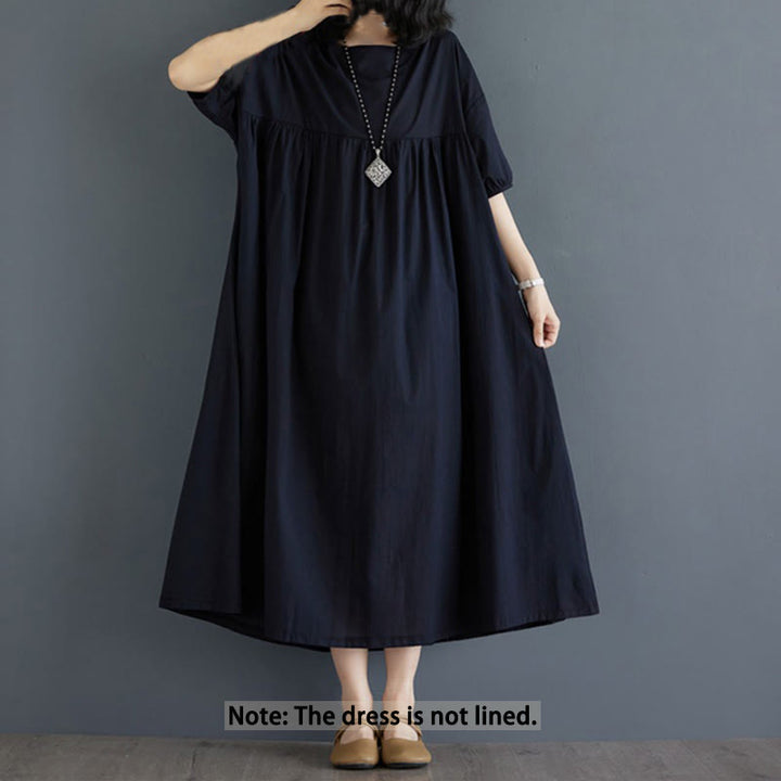 Buddha Stones – Einfarbiges Midikleid aus Baumwolle mit plissiertem Design, Rundhalsausschnitt und halben Puffärmeln - image 33
