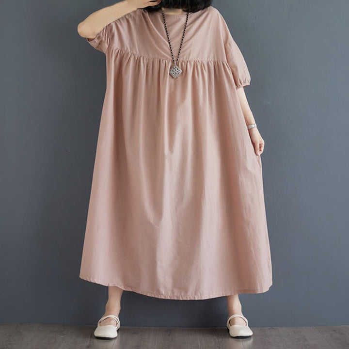 Buddha Stones – Einfarbiges Midikleid aus Baumwolle mit plissiertem Design, Rundhalsausschnitt und halben Puffärmeln - image 43