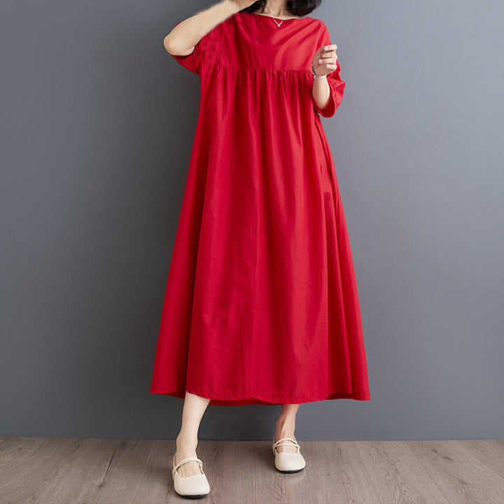 Buddha Stones – Einfarbiges Midikleid aus Baumwolle mit plissiertem Design, Rundhalsausschnitt und halben Puffärmeln - image 25