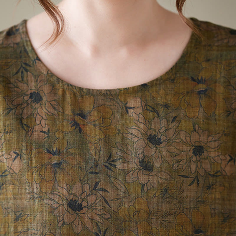 Buddha Stones – Maxikleid aus Baumwolle und Leinen mit Blumenmuster und langen Ärmeln und Taschen - image 8