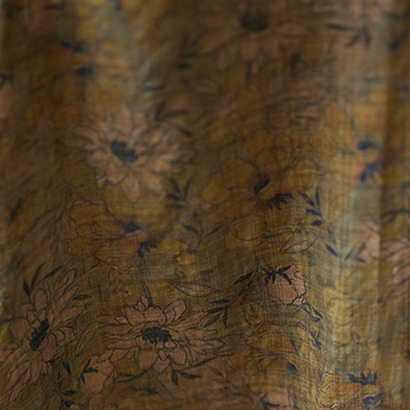 Buddha Stones – Maxikleid aus Baumwolle und Leinen mit Blumenmuster und langen Ärmeln und Taschen - image 9
