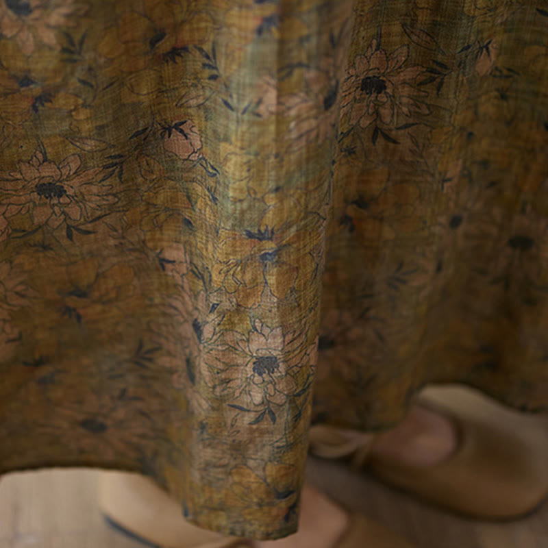 Buddha Stones – Maxikleid aus Baumwolle und Leinen mit Blumenmuster und langen Ärmeln und Taschen - image 10