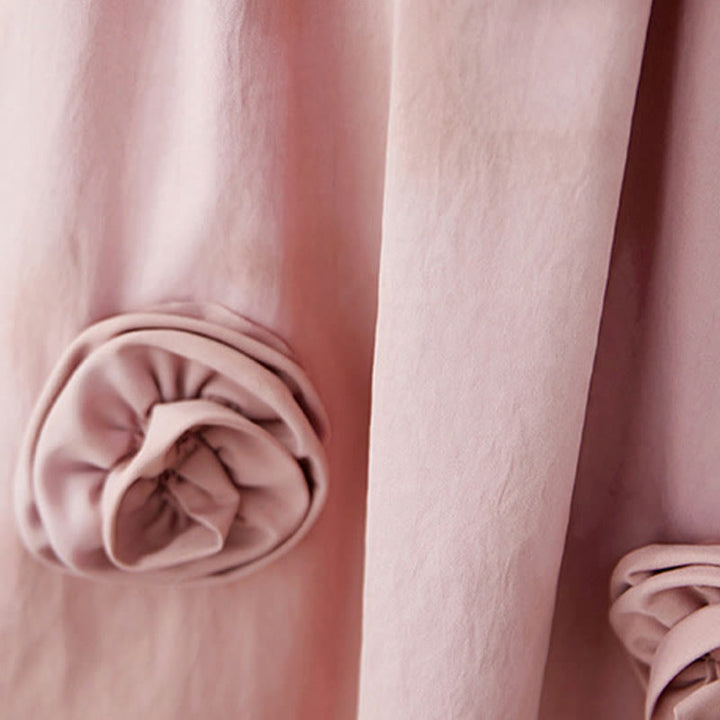 Buddha Stones – Kurzärmliges Midikleid aus Baumwolle und Leinen mit dreidimensionalen Blumen und Rüschen und Taschen - image 12
