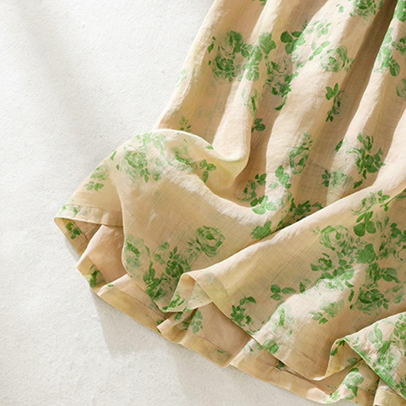 Buddha Stones -Print, Knöpfe, Kordelzug, hoher Bund, kurze Ärmel, Midikleid mit Taschen - image 19
