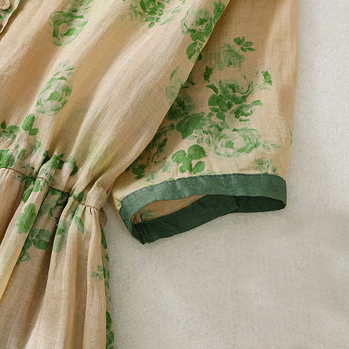 Buddha Stones -Print, Knöpfe, Kordelzug, hoher Bund, kurze Ärmel, Midikleid mit Taschen - image 13