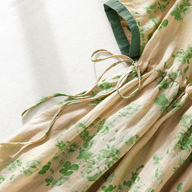 Buddha Stones -Print, Knöpfe, Kordelzug, hoher Bund, kurze Ärmel, Midikleid mit Taschen - image 14