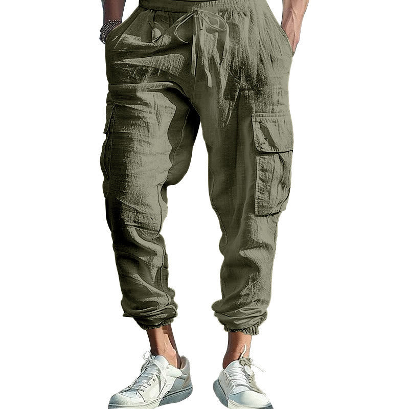 Buddha Stones Herren-Cargohose aus Leinen mit Kordelzug und Taschen - DunkelMeerGrün - US/ UK/AU46，EU56 (3XL) - image 30
