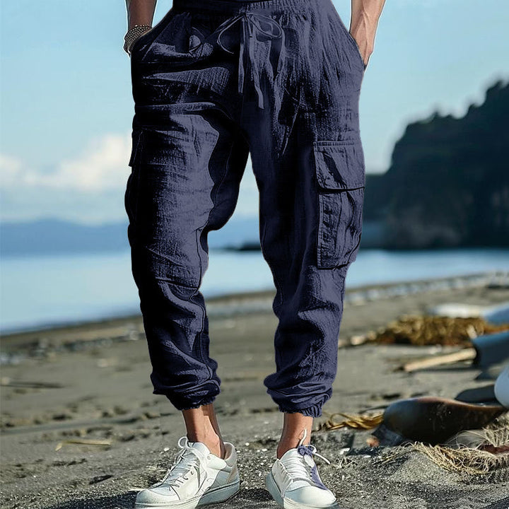 Buddha Stones Herren-Cargohose aus Leinen mit Kordelzug und Taschen - Stahlblau - US/ UK/AU46，EU56 (3XL) - image 29