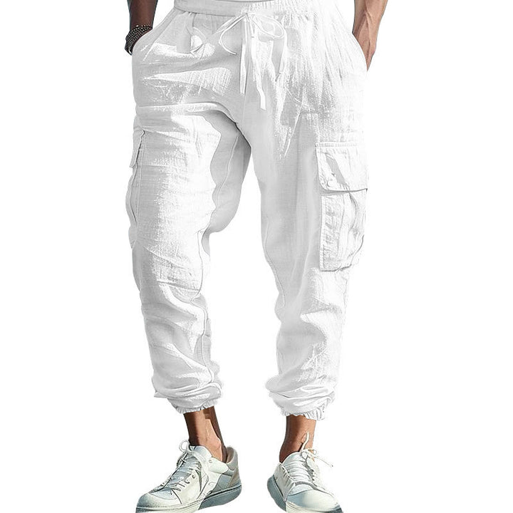 Buddha Stones Herren-Cargohose aus Leinen mit Kordelzug und Taschen - image 32