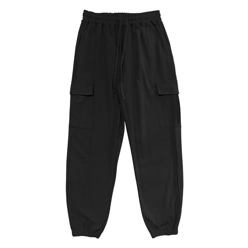 Buddha Stones Herren-Cargohose aus Leinen mit Kordelzug und Taschen - image 4