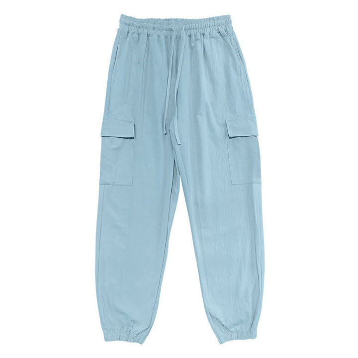 Buddha Stones Herren-Cargohose aus Leinen mit Kordelzug und Taschen - Hellblau - US/ UK/AU46, EU56 (3XL) - image 9