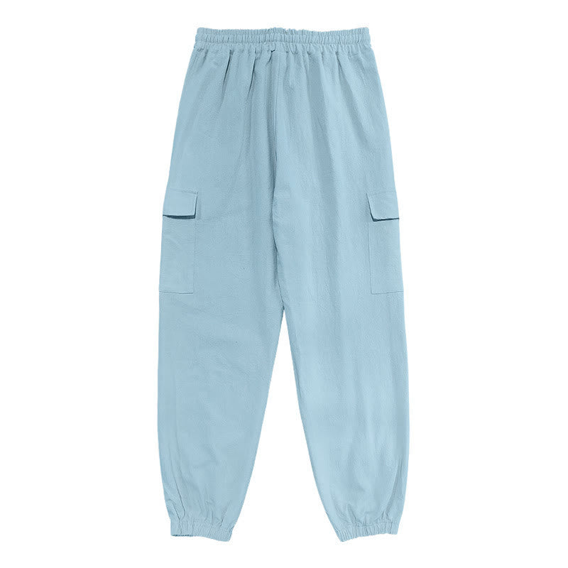Buddha Stones Herren-Cargohose aus Leinen mit Kordelzug und Taschen - image 10