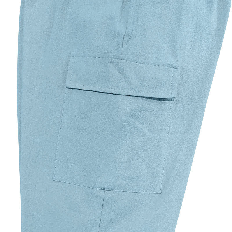 Buddha Stones Herren-Cargohose aus Leinen mit Kordelzug und Taschen - image 12