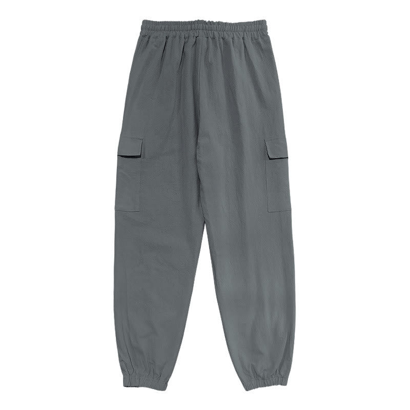 Buddha Stones Herren-Cargohose aus Leinen mit Kordelzug und Taschen - image 17