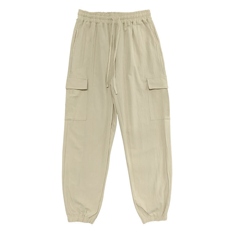 Buddha Stones Herren-Cargohose aus Leinen mit Kordelzug und Taschen - image 23