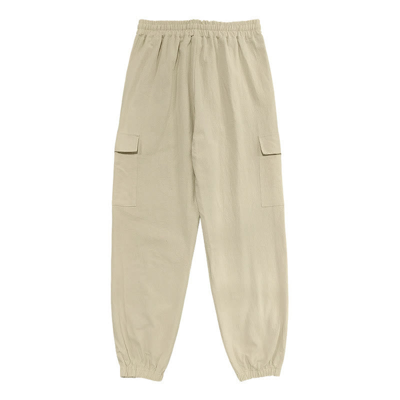 Buddha Stones Herren-Cargohose aus Leinen mit Kordelzug und Taschen - image 23