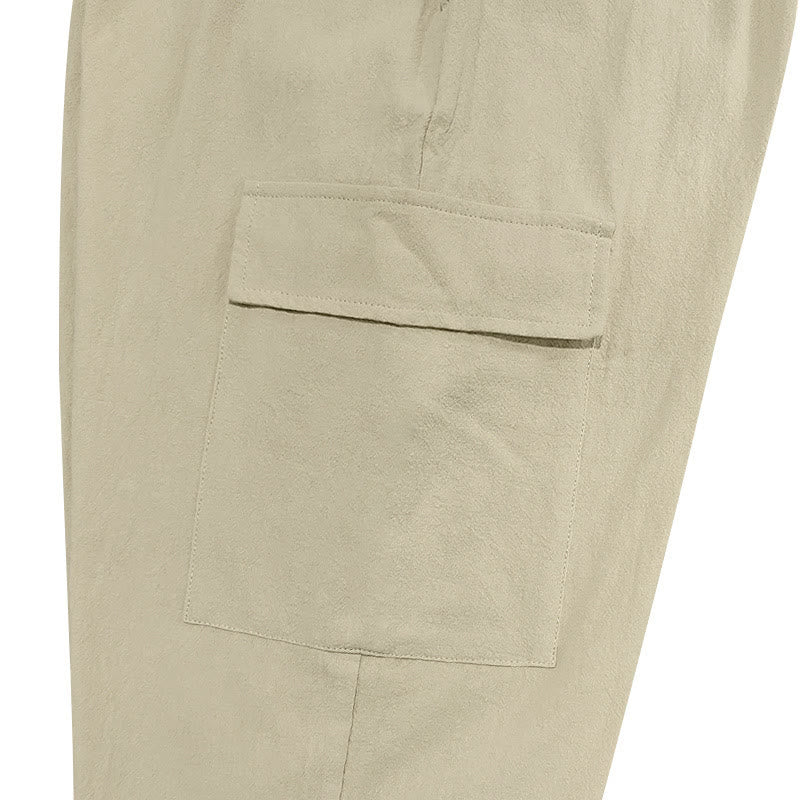 Buddha Stones Herren-Cargohose aus Leinen mit Kordelzug und Taschen - image 26