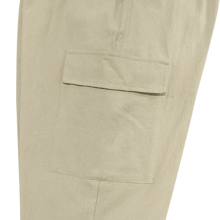 Buddha Stones Herren-Cargohose aus Leinen mit Kordelzug und Taschen - image 26