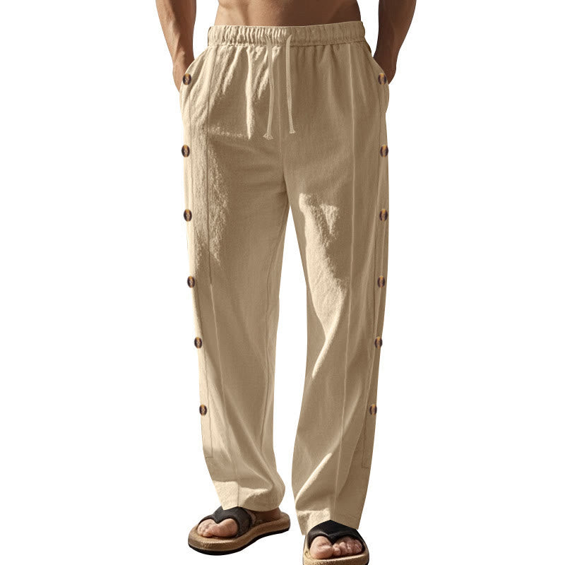 Buddha Stones Einfarbige Herren-Baumwollhose mit seitlichen Knöpfen und Taschen - Bisque - US/ UK/AU46，EU56 (3XL) - image 1