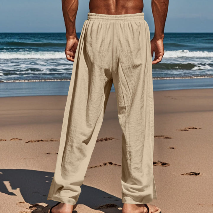 Buddha Stones Einfarbige Herren-Baumwollhose mit seitlichen Knöpfen und Taschen - image 4