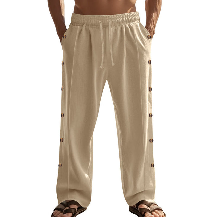Buddha Stones Einfarbige Herren-Baumwollhose mit seitlichen Knöpfen und Taschen - image 8