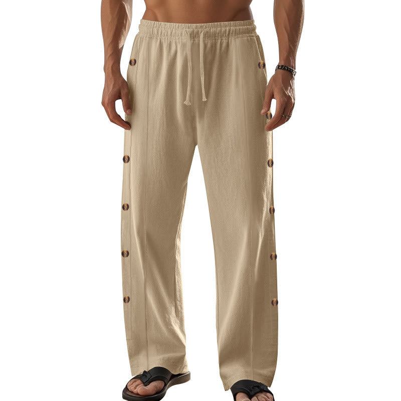 Buddha Stones Einfarbige Herren-Baumwollhose mit seitlichen Knöpfen und Taschen - image 10