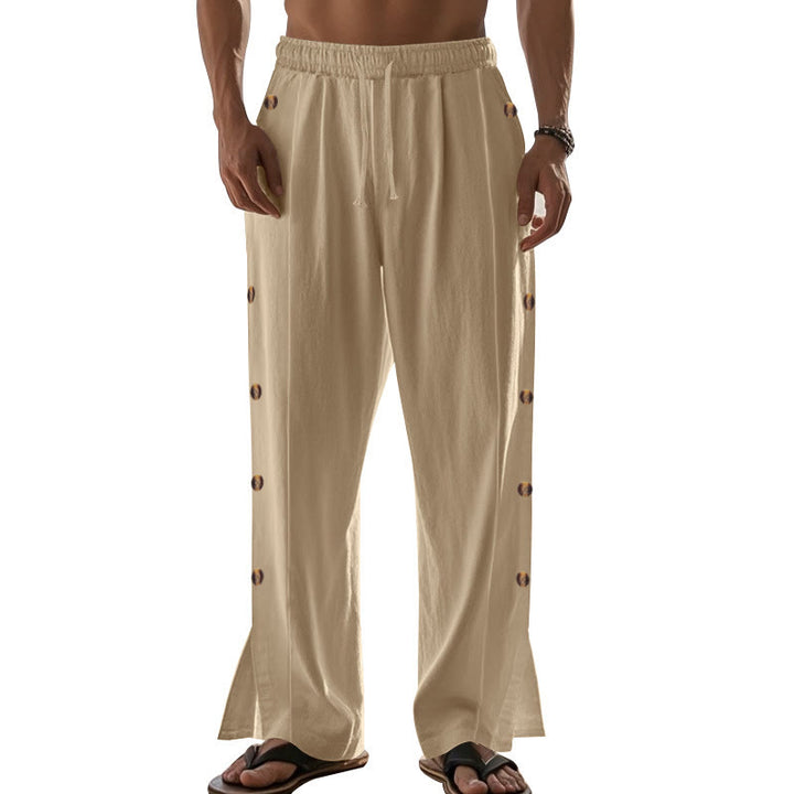 Buddha Stones Einfarbige Herren-Baumwollhose mit seitlichen Knöpfen und Taschen - image 9