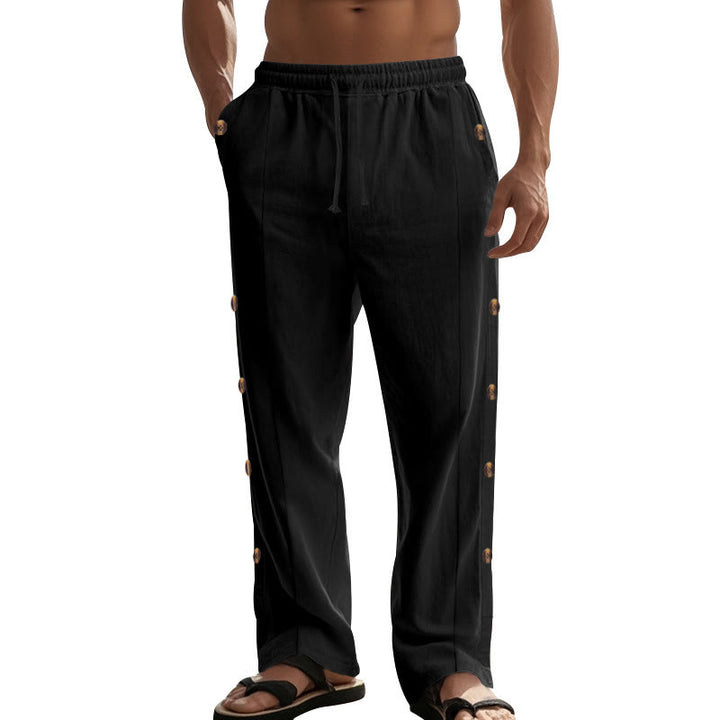 Buddha Stones Einfarbige Herren-Baumwollhose mit seitlichen Knöpfen und Taschen - image 19
