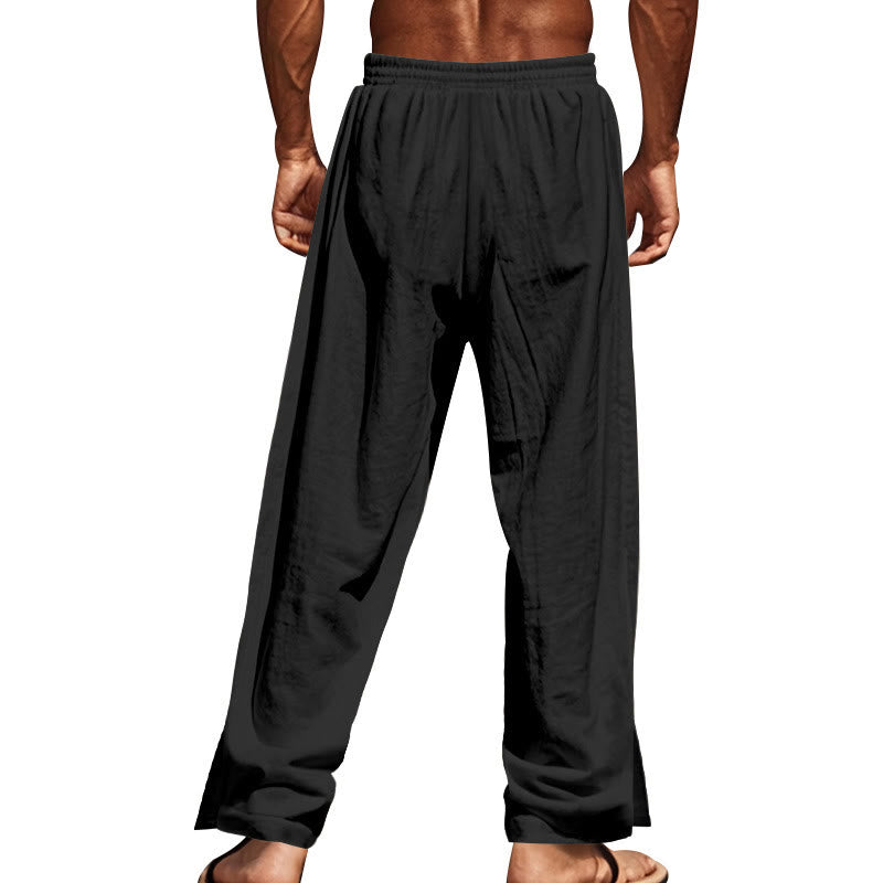 Buddha Stones Einfarbige Herren-Baumwollhose mit seitlichen Knöpfen und Taschen - image 18