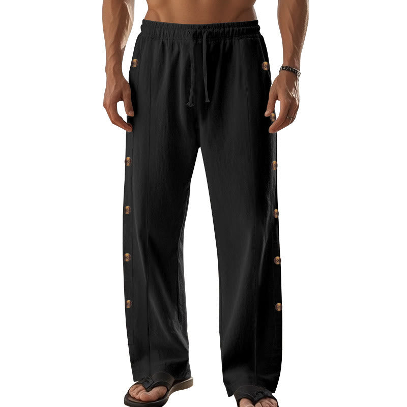 Buddha Stones Einfarbige Herren-Baumwollhose mit seitlichen Knöpfen und Taschen - image 17
