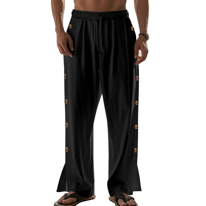 Buddha Stones Einfarbige Herren-Baumwollhose mit seitlichen Knöpfen und Taschen - image 21