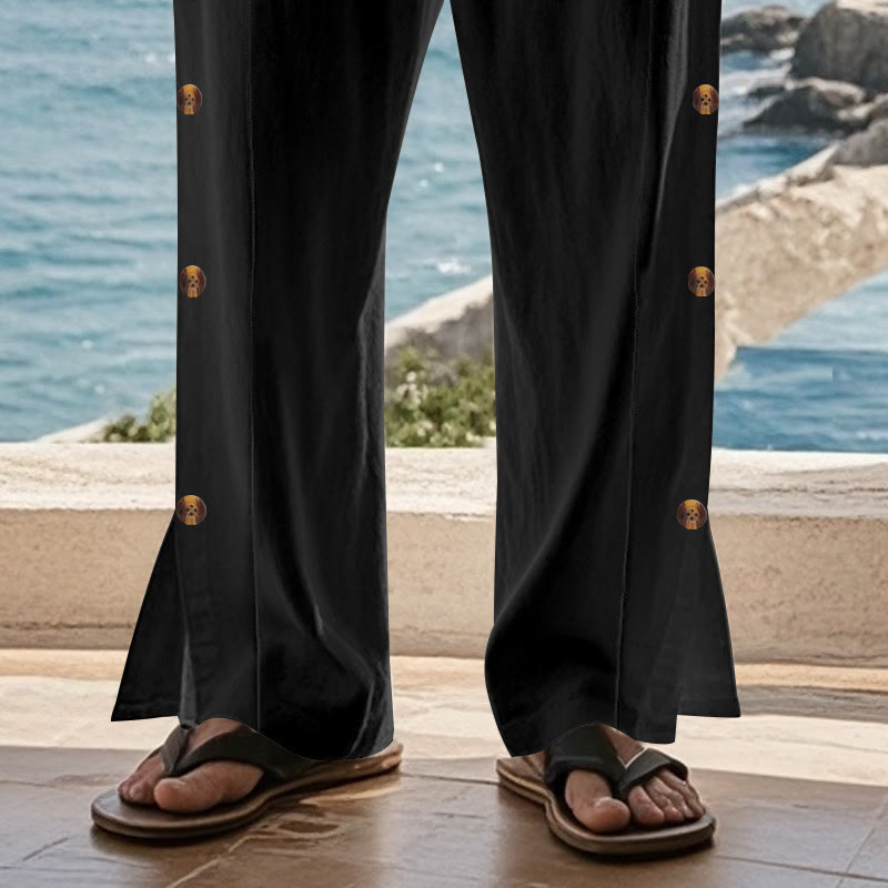 Buddha Stones Einfarbige Herren-Baumwollhose mit seitlichen Knöpfen und Taschen - image 16