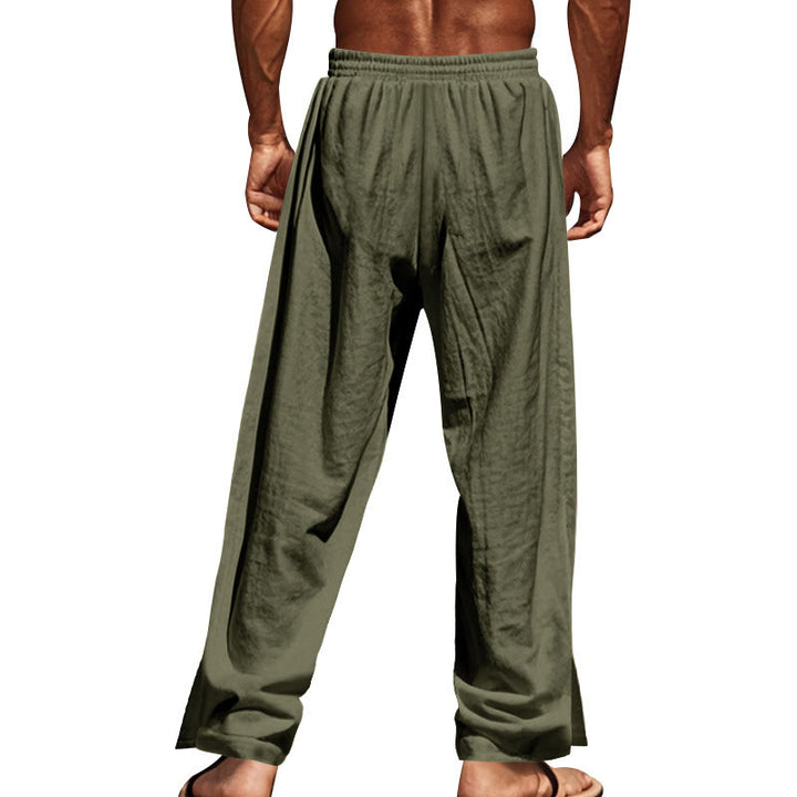 Buddha Stones Einfarbige Herren-Baumwollhose mit seitlichen Knöpfen und Taschen - image 34