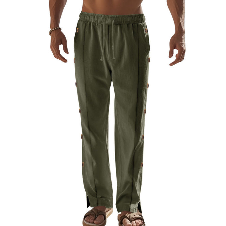 Buddha Stones Einfarbige Herren-Baumwollhose mit seitlichen Knöpfen und Taschen - image 33