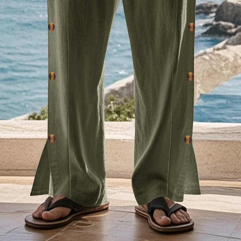 Buddha Stones Einfarbige Herren-Baumwollhose mit seitlichen Knöpfen und Taschen - image 31