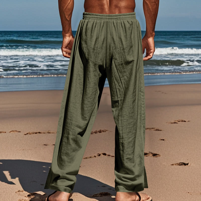Buddha Stones Einfarbige Herren-Baumwollhose mit seitlichen Knöpfen und Taschen - image 25