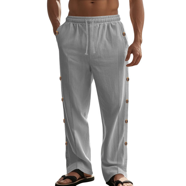 Buddha Stones Einfarbige Herren-Baumwollhose mit seitlichen Knöpfen und Taschen - image 41