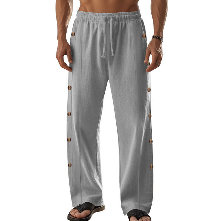 Buddha Stones Einfarbige Herren-Baumwollhose mit seitlichen Knöpfen und Taschen - image 43
