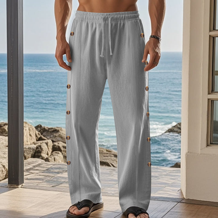 Buddha Stones Einfarbige Herren-Baumwollhose mit seitlichen Knöpfen und Taschen - image 37