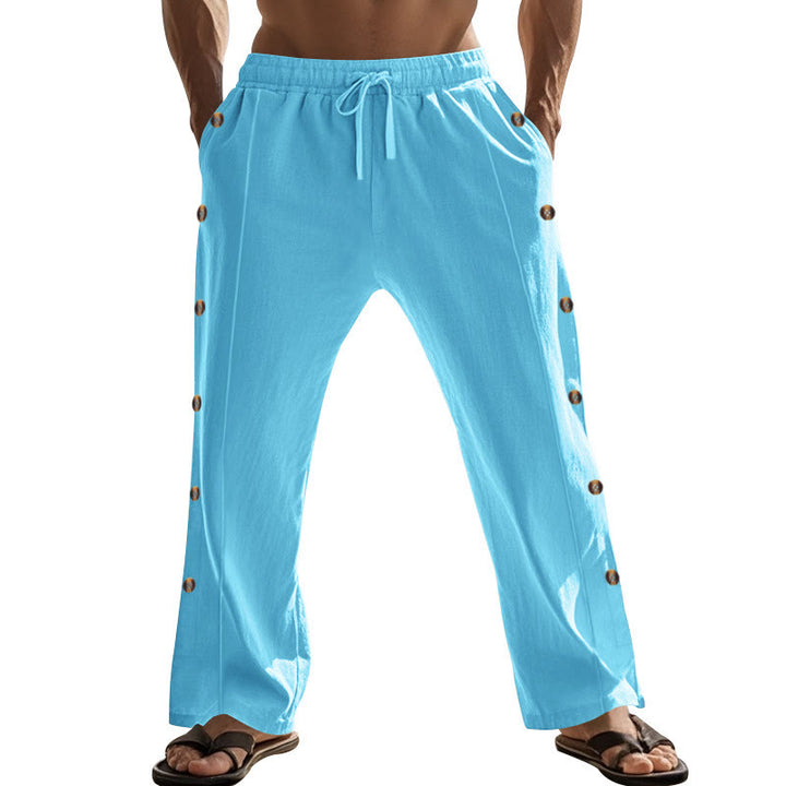 Buddha Stones Einfarbige Herren-Baumwollhose mit seitlichen Knöpfen und Taschen - image 60
