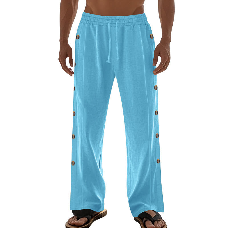 Buddha Stones Einfarbige Herren-Baumwollhose mit seitlichen Knöpfen und Taschen - image 55