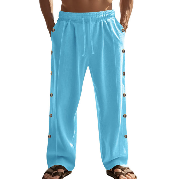 Buddha Stones Einfarbige Herren-Baumwollhose mit seitlichen Knöpfen und Taschen - image 57