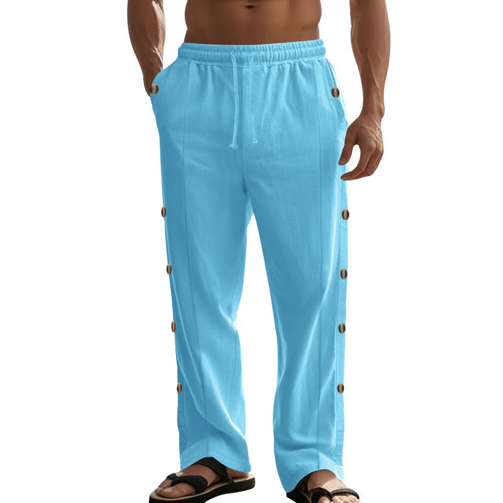 Buddha Stones Einfarbige Herren-Baumwollhose mit seitlichen Knöpfen und Taschen - image 56