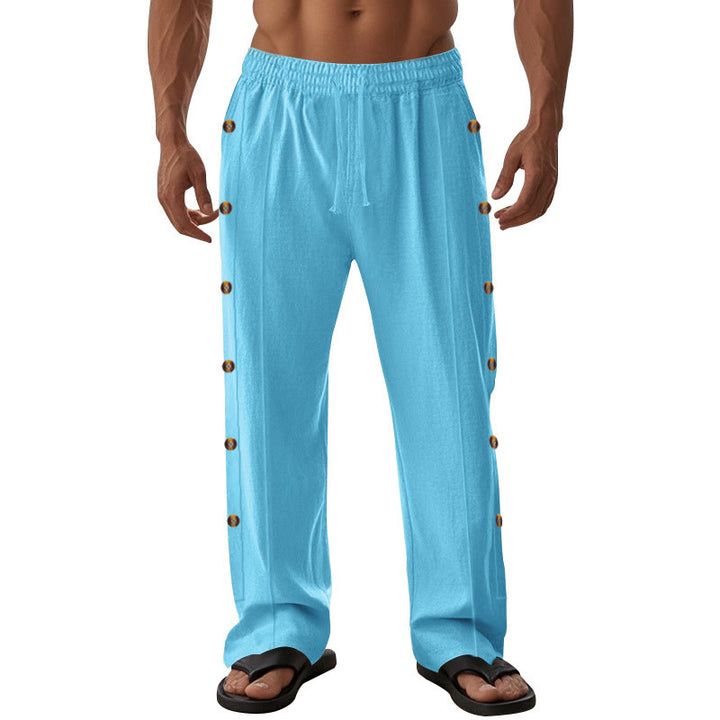 Buddha Stones Einfarbige Herren-Baumwollhose mit seitlichen Knöpfen und Taschen - image 59